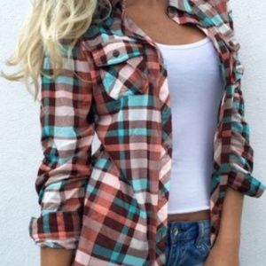 NWOT Plaid Pocket Turn-Down Collar Shirt